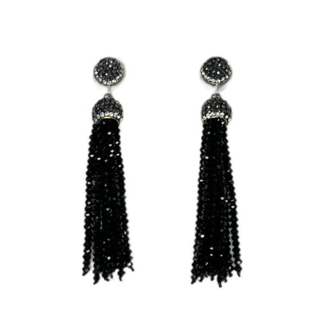 Vivah Sparkle?Beaded 3” Long Strand Fringe Pierced Earrings
